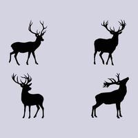 four deer and elk group in high detailed silhouette vector