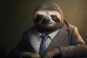 Portrait of sloth businessman. Animal head in business suit. photo