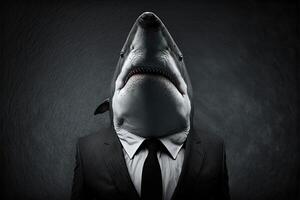 ai generado retrato de tiburón empresario. animal cabeza en negocio traje. foto