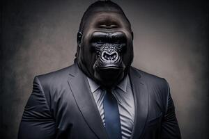 ai generado retrato de gorila empresario. animal cabeza en negocio traje. foto