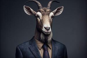 Portrait of goat businessman. Animal head in business suit. photo