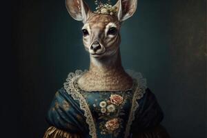 Portrait of deer in a victorian dress. photo
