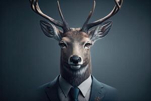 ai generado retrato de ciervo empresario. animal cabeza en negocio traje. foto