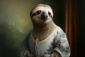 Portrait of sloth in a victorian dress. photo