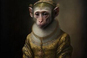 Portrait of monkey in a victorian dress. photo