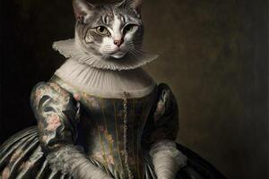 Portrait of cat in a victorian dress. photo