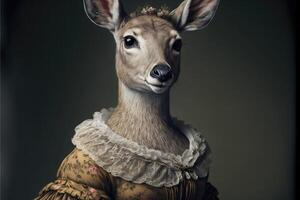 retrato de ciervo en un victoriano vestido. ai generado foto