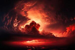 Abstract dark red background. Dramatic red sky. Red sunset with clouds. photo