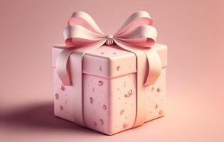 Pink gift box with pink ribbon on pastel tone background. photo