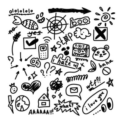 Vector doodles in social life. Icons, inscriptions