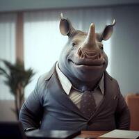 rinoceronte empresario ilustración ai generado foto