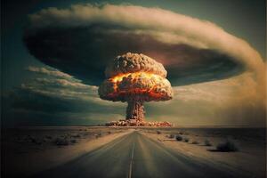 ai generado nuclear proliferación y guerra. nuclear explosión resumen antecedentes. foto