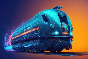 Future train cyber technology blue background. photo