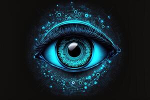 Eye matrix cyber technology blue background. photo