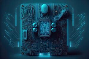 Circuit board cyber technology blue background photo