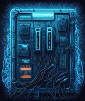 Circuit breaker cyber technology glow in the dark background photo