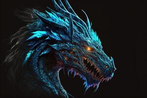 Blue dragon glow in the dark background. photo