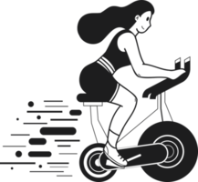 Fitness girl riding a bicycle in the fitness center illustration in doodle style png