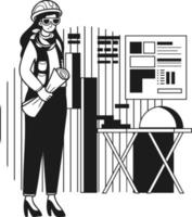 Female engineer supervising construction work illustration in doodle style vector