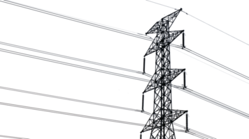 High voltage electric pylon steel structure on transparent background png