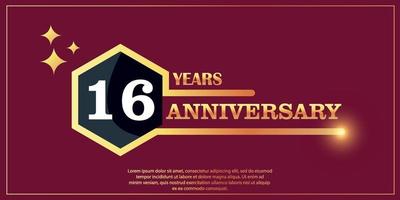 th anniversary gold color logotype style with hexagon shape with white color number font on red background vector illustration