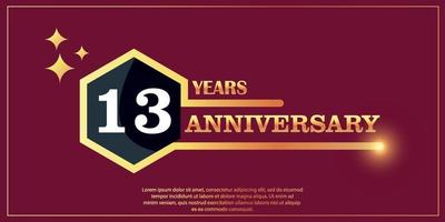 th anniversary gold color logotype style with hexagon shape with white color number font on red background vector illustration