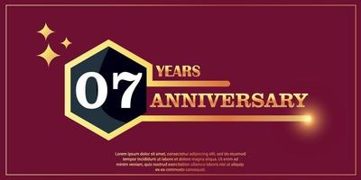 07th anniversary gold color logotype style with hexagon shape with white color number font on red background vector illustration