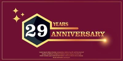 29th anniversary gold color logotype style with hexagon shape with white color number font on red background vector illustration