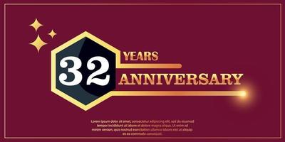 32nd anniversary gold color logotype style with hexagon shape with white color number font on red background vector illustration