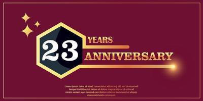 23rd anniversary gold color logotype style with hexagon shape with white color number font on red background vector illustration