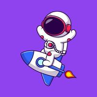 linda astronauta montando cohete con mano arriba dibujos animados vector íconos ilustración. plano dibujos animados concepto. adecuado para ninguna creativo proyecto.