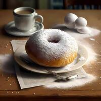 sugar powder donut and coffe photo