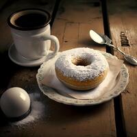 sugar powder donut and coffe photo