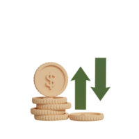 Gold coin with arrows. Financial business concept. 3D rendering png