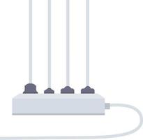 Many outlets to plug with wires. load on system. Cartoon flat illustration vector