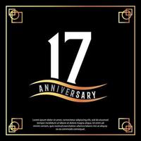 17 year anniversary logo design white golden abstract on black background with golden frame template illustration vector