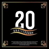 20 year anniversary logo design white golden abstract on black background with golden frame template illustration vector