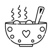 Hot meal, black and white dish icon, vector line illustration of a pot with homemade food
