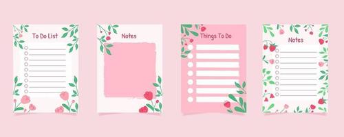 Set of pink to do list and note papers in hanad drown style. Template for planners, checklists, notebooks, cards and other stationery. vector