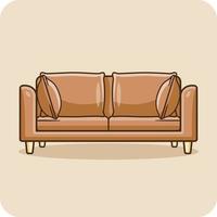 Leather sofa with pillows interior design, vector and illustration.