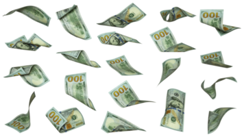 3d representación de 100 nosotros dólar notas volador en diferente anglos y orientaciones aislado en transparente png antecedentes