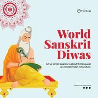 World sanskrit diwas banner design template vector