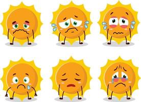 Sun cartoon in character with sad expression vector