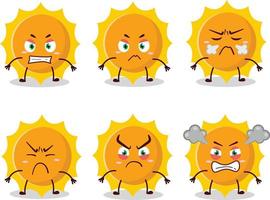 Sun cartoon character with various angry expressions vector