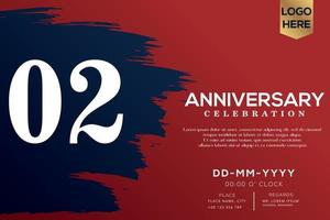 02 years anniversary celebration vector with blue brush isolated on red background with text template design