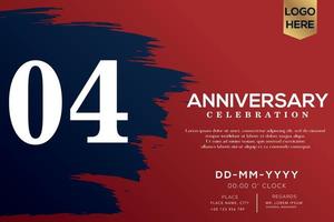 04 years anniversary celebration vector with blue brush isolated on red background with text template design