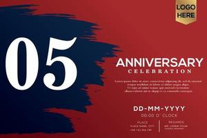 05 years anniversary celebration vector with blue brush isolated on red background with text template design