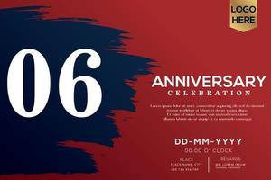 06 years anniversary celebration vector with blue brush isolated on red background with text template design