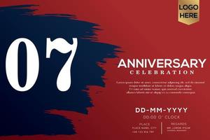 07 years anniversary celebration vector with blue brush isolated on red background with text template design