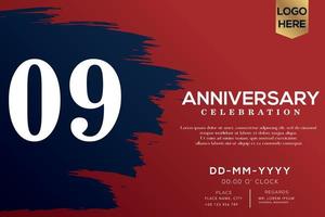 09 years anniversary celebration vector with blue brush isolated on red background with text template design